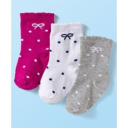 Cute Walk by Babyhug Ankle Length Antibacterial Socks With Stripes Pack Of 3 - Dark Pink & White