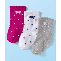 Cute Walk by Babyhug Ankle Length Antibacterial Socks With Stripes Pack Of 3 - Dark Pink & White