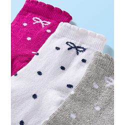 Cute Walk by Babyhug Ankle Length Antibacterial Socks With Stripes Pack Of 3 - Dark Pink & White