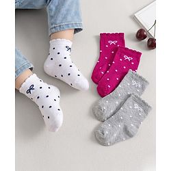Cute Walk by Babyhug Ankle Length Antibacterial Socks With Stripes Pack Of 3 - Dark Pink & White