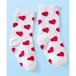 Cute Walk by Babyhug Knit Ankle Length Anti Bacterial Socks with Heart Design Pack of 3 - Red White & Navy Blue