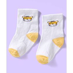 Cute Walk by Babyhug Ankle Length Antibacterial Socks With Stripes & Cat Print Pack Of 3 - Light Blue & White