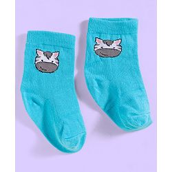 Cute Walk by Babyhug Ankle Length Antibacterial Socks With Stripes & Cat Print Pack Of 3 - Light Blue & White