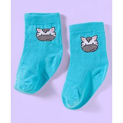 Cute Walk by Babyhug Ankle Length Antibacterial Socks With Stripes & Cat Print Pack Of 3 - Light Blue & White