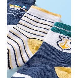 Cute Walk by Babyhug Ankle Length Antibacterial Socks With Stripes Pack Of 3 - Navy Blue & White