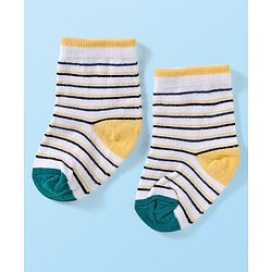 Cute Walk by Babyhug Ankle Length Antibacterial Socks With Stripes Pack Of 3 - Navy Blue & White