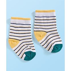 Cute Walk by Babyhug Ankle Length Antibacterial Socks With Stripes Pack Of 3 - Navy Blue & White