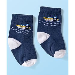 Cute Walk by Babyhug Ankle Length Antibacterial Socks With Stripes Pack Of 3 - Navy Blue & White