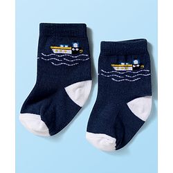 Cute Walk by Babyhug Ankle Length Antibacterial Socks With Stripes Pack Of 3 - Navy Blue & White