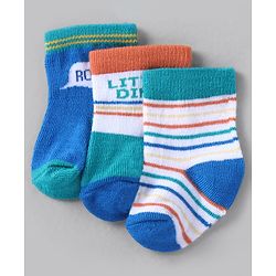 Cute Walk by Babyhug Knit Ankle Length Anti Bacterial Socks with Stripes Design Pack of 3 - White &  Blue