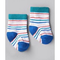 Cute Walk by Babyhug Knit Ankle Length Anti Bacterial Socks with Stripes Design Pack of 3 - White &  Blue