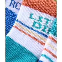 Cute Walk by Babyhug Knit Ankle Length Anti Bacterial Socks with Stripes Design Pack of 3 - White &  Blue