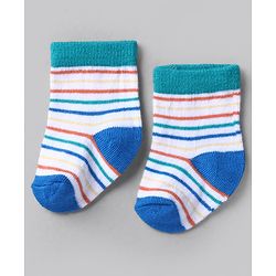 Cute Walk by Babyhug Knit Ankle Length Anti Bacterial Socks with Stripes Design Pack of 3 - White &  Blue