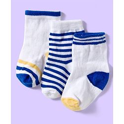 Cute Walk by Babyhug Ankle Length Antibacterial Socks With Stripes Pack Of 3 - White