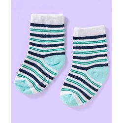 Cute Walk by Babyhug Ankle Length Antibacterial Socks With Stripes Pack Of 3 - White & Aqua