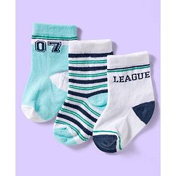 Cute Walk by Babyhug Ankle Length Antibacterial Socks With Stripes Pack Of 3 - White & Aqua