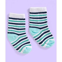 Cute Walk by Babyhug Ankle Length Antibacterial Socks With Stripes Pack Of 3 - White & Aqua