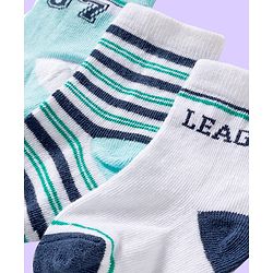 Cute Walk by Babyhug Ankle Length Antibacterial Socks With Stripes Pack Of 3 - White & Aqua
