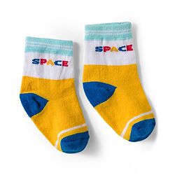 Cute Walk by Babyhug Knit Ankle Length Antibacterial Socks With Stripes & Space Print Pack Of 3 - Blue & Yellow