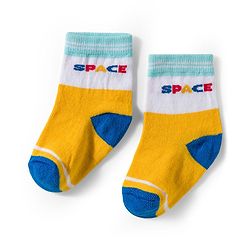 Cute Walk by Babyhug Knit Ankle Length Antibacterial Socks With Stripes & Space Print Pack Of 3 - Blue & Yellow