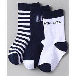 Cute Walk by Babyhug Knit Ankle Length Anti Bacterial Socks with Stripes Design Pack of 3 - White & Navy Blue