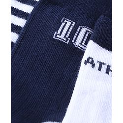 Cute Walk by Babyhug Knit Ankle Length Anti Bacterial Socks with Stripes Design Pack of 3 - White & Navy Blue
