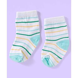 Cute Walk by Babyhug Ankle Length Antibacterial Socks With Stripes & Vehicle Print Pack Of 3 - Green & White