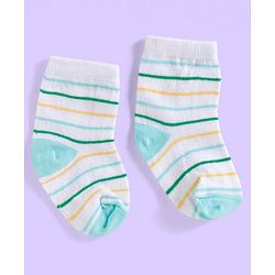 Cute Walk by Babyhug Ankle Length Antibacterial Socks With Stripes & Vehicle Print Pack Of 3 - Green & White
