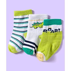 Cute Walk by Babyhug Ankle Length Antibacterial Socks With Stripes Pack Of 3 - Light Green & White