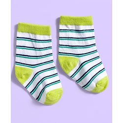 Cute Walk by Babyhug Ankle Length Antibacterial Socks With Stripes Pack Of 3 - Light Green & White