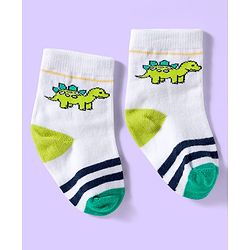Cute Walk by Babyhug Ankle Length Antibacterial Socks With Stripes Pack Of 3 - Light Green & White