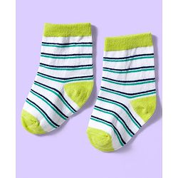 Cute Walk by Babyhug Ankle Length Antibacterial Socks With Stripes Pack Of 3 - Light Green & White