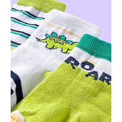 Cute Walk by Babyhug Ankle Length Antibacterial Socks With Stripes Pack Of 3 - Light Green & White