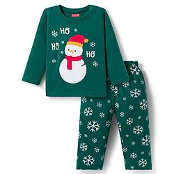 Babyhug Cotton Knit Full Sleeves Night Suit With Penguin Print - Green