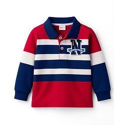 Babyhug Single Jersey Knit Striped Polo T-Shirt & Denim Jeans Set - Multicolor