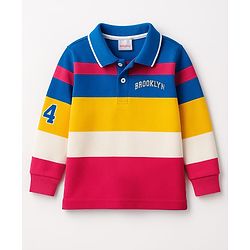 Babyhug Single Jersey Knit Striped Polo T-Shirt & Denim Jeans Set - Multicolor