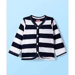 Babyhug Single Jersey Knit Full Sleeves Co-Ord Front Open T-Shirt & Joggers Set With Stripes - Black & White