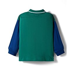 Babyhug 100% Cotton Knit Full Sleeves Cut & Sew Polo T-Shirt with Baseball Theme Print - Dark Green & Blue