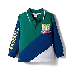 Babyhug 100% Cotton Knit Full Sleeves Cut & Sew Polo T-Shirt with Baseball Theme Print - Dark Green & Blue