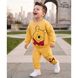 Babyhug Disney Terry Knit Full Sleeves Sweatshirt & Trackpant Set with Winnie the Pooh Graphic and Sherpa Sleeves Detailing -  Yellow