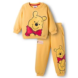 Babyhug Disney Terry Knit Full Sleeves Sweatshirt & Trackpant Set with Winnie the Pooh Graphic and Sherpa Sleeves Detailing -  Yellow