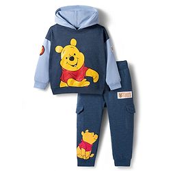 Babyhug Disney Terry Knit Full Sleeves Hooded Sweatshirt & Lounge Pant Set With Winnie The Pooh Graphics - Navy Blue