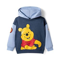 Babyhug Disney Terry Knit Full Sleeves Hooded Sweatshirt & Lounge Pant Set With Winnie The Pooh Graphics - Navy Blue