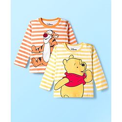 Babyhug Disney Single Jersey Knit  Full Sleeves T-Shirt with Winnie & Friends Graphic and Badge Detailing Pack of 2 - Yellow  & Orange