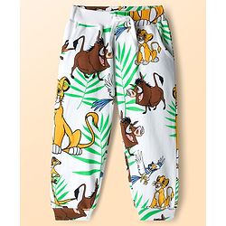 Babyhug Disney Terry Knit Track Pants with The Lion King Graphic Pack of 2 - White & Green