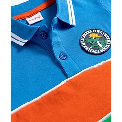 Babyhug 100% Cotton Knit Full Sleeves Cut & Sew Polo T-Shirt with Dino Badge - Green Orange & Blue