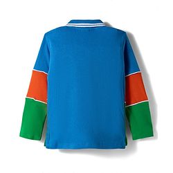 Babyhug 100% Cotton Knit Full Sleeves Cut & Sew Polo T-Shirt with Dino Badge - Green Orange & Blue