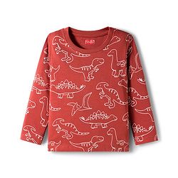 Babyhug Cotton Knit Full Sleeves Co-ords Night Suit With Dino Print - Brown