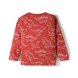Babyhug Cotton Knit Full Sleeves Co-ords Night Suit With Dino Print - Brown
