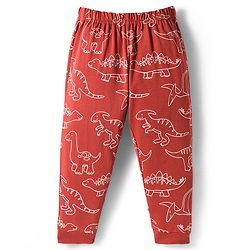 Babyhug Cotton Knit Full Sleeves Co-ords Night Suit With Dino Print - Brown